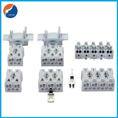 2 3 4 5 empujar de Screwless de la vivienda del PA de los puertos 450V 24A 0.5-2.5mm2 hacia adentro el conector del alambre para la luz del LED