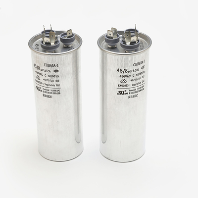 Caja de aluminio cilíndrica del condensador de funcionamiento del motor del aire acondicionado de la CA del condensador de poder CBB65 45uf el 5% 370V 450V