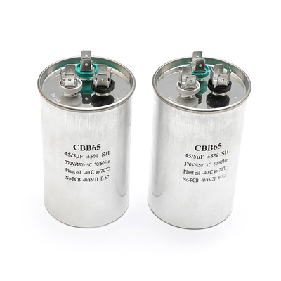 Caja de aluminio cilíndrica del condensador de funcionamiento del motor del aire acondicionado de la CA del condensador de poder CBB65 45uf el 5% 370V 450V